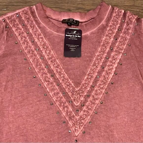 NWT Pol Long Sleeve Vintage Wash Sweater With Brass Rivet Detail Mauve Large - Picture 3 of 10